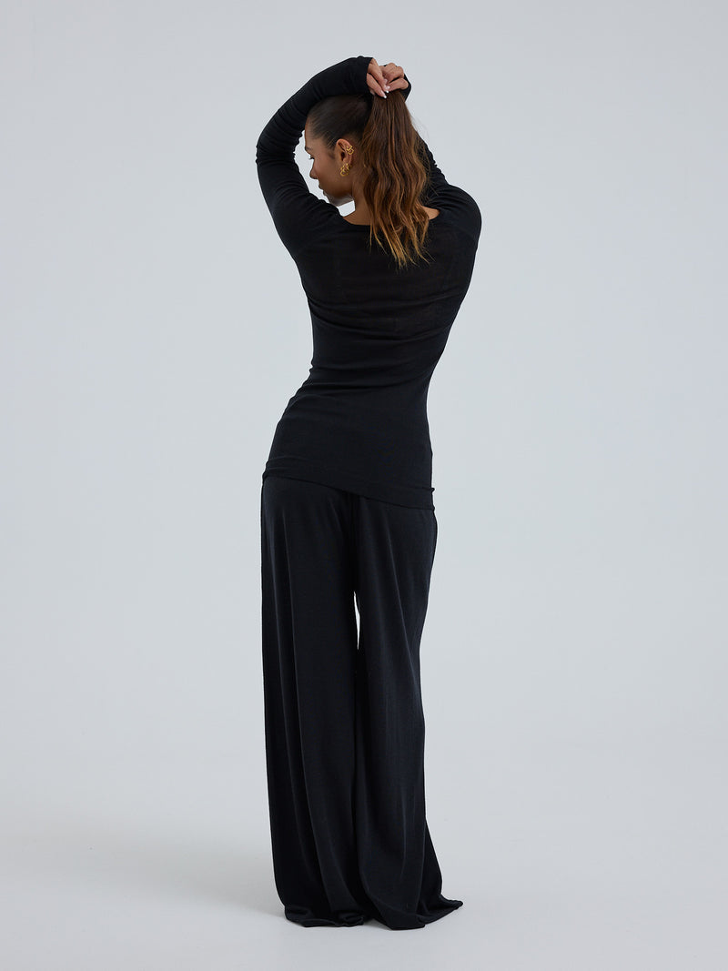 Seamless Basic Woolen Barbera | Merino wool Pants Black