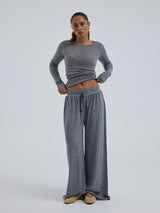 Seamless Basic Woolen Barbera | Merino wool Pants Grey Melange
