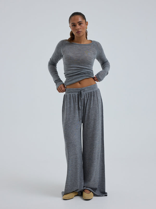 Seamless Basic Woolen Barbera | Merino wool Pants Grey Melange