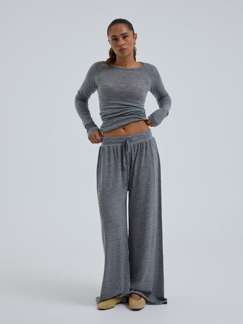 Seamless Basic Woolen Barbera | Merino wool Pants Grey Melange
