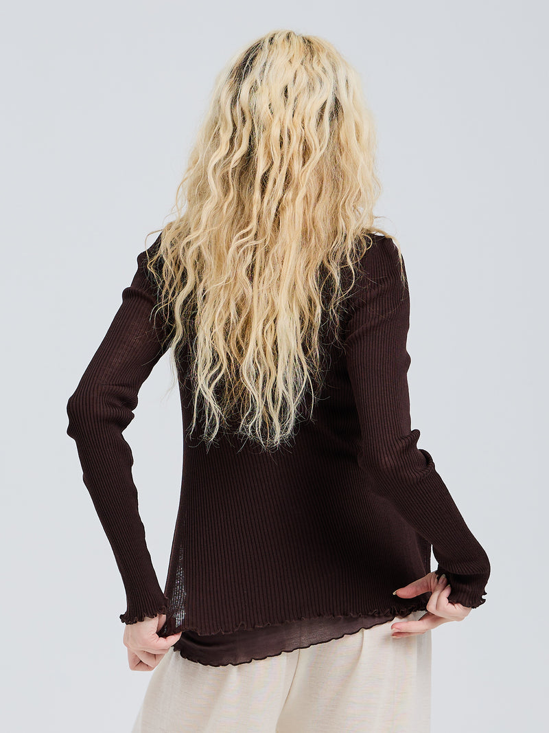 Seamless Basic Woolen Cardigan | Merino wool Cardigan Dark Brown