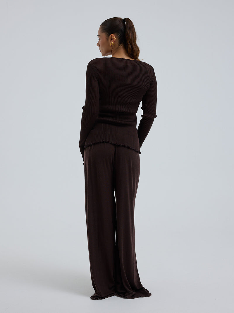 Seamless Basic Woolen Cardigan | Merino wool Cardigan Dark Brown