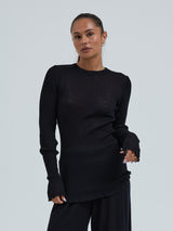 Seamless Basic Woolen Classic Blouse | Merino wool L/S T-Shirt Black