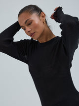 Seamless Basic Woolen Classic Blouse | Merino wool L/S T-Shirt Black