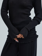 Seamless Basic Woolen Classic Blouse | Merino wool L/S T-Shirt Black