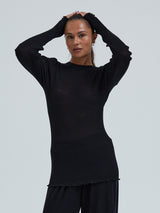 Seamless Basic Woolen Classic Blouse | Merino wool L/S T-Shirt Black