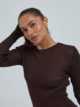 Seamless Basic Woolen Classic Blouse | Merino wool L/S T-Shirt Dark Brown