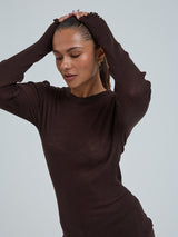 Seamless Basic Woolen Classic Blouse | Merino wool L/S T-Shirt Dark Brown