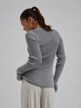Seamless Basic Woolen Classic Blouse | Merino wool L/S T-Shirt Grey Melange