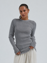Seamless Basic Woolen Classic Blouse | Merino wool L/S T-Shirt Grey Melange
