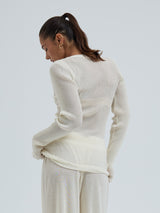 Seamless Basic Woolen Classic Blouse | Merino wool L/S T-Shirt Off-White