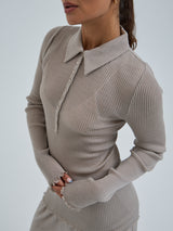 Seamless Basic Woolen Classic Polo | Merino wool L/S T-Shirt Beige