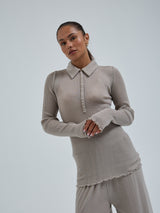 Seamless Basic Woolen Classic Polo | Merino wool L/S T-Shirt Beige