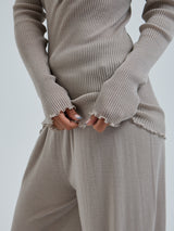 Seamless Basic Woolen Classic Polo | Merino wool L/S T-Shirt Beige