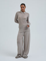 Seamless Basic Woolen Classic Polo | Merino wool L/S T-Shirt Beige