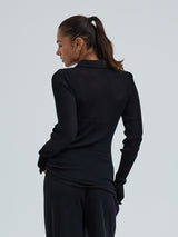 Seamless Basic Woolen Classic Polo | Merino wool L/S T-Shirt Black