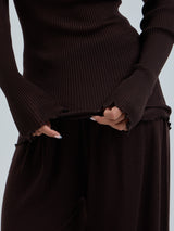 Seamless Basic Woolen Classic Polo | Merino wool L/S T-Shirt Dark Brown