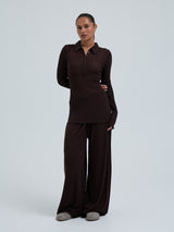 Seamless Basic Woolen Classic Polo | Merino wool L/S T-Shirt Dark Brown