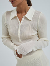 Seamless Basic Woolen Classic Polo | Merino wool L/S T-Shirt Off-White