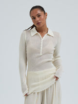 Seamless Basic Woolen Classic Polo | Merino wool L/S T-Shirt Off-White