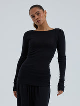 Seamless Basic Woolen Jade | Merino wool L/S T-Shirt Black
