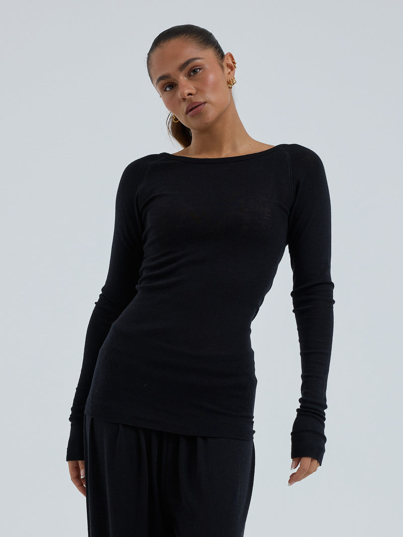Seamless Basic Woolen Jade | Merino wool L/S T-Shirt Black