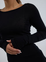 Seamless Basic Woolen Jade | Merino wool L/S T-Shirt Black