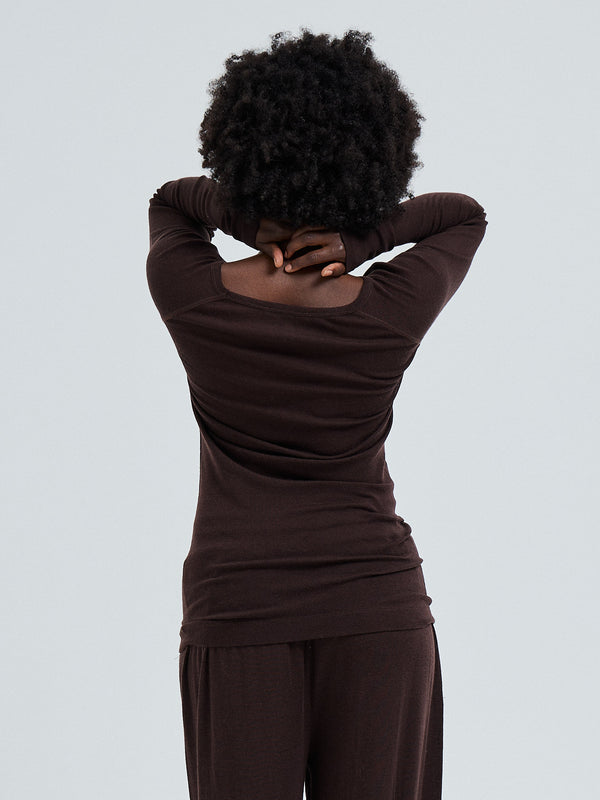 Seamless Basic Woolen Jade | Merino wool L/S T-Shirt Dark Brown