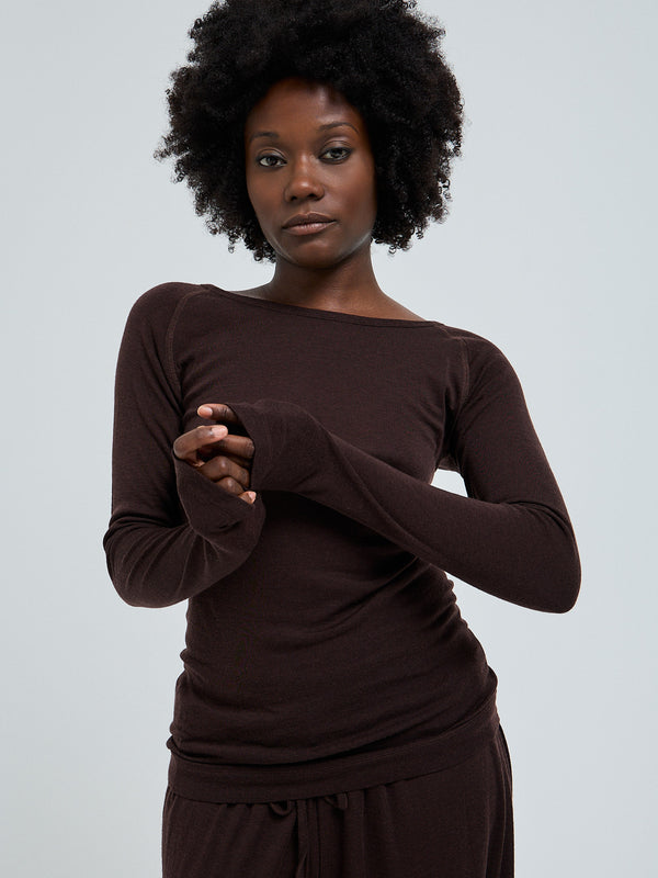 Seamless Basic Woolen Jade | Merino wool L/S T-Shirt Dark Brown