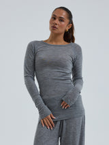 Seamless Basic Woolen Jade | Merino wool L/S T-Shirt Grey Melange