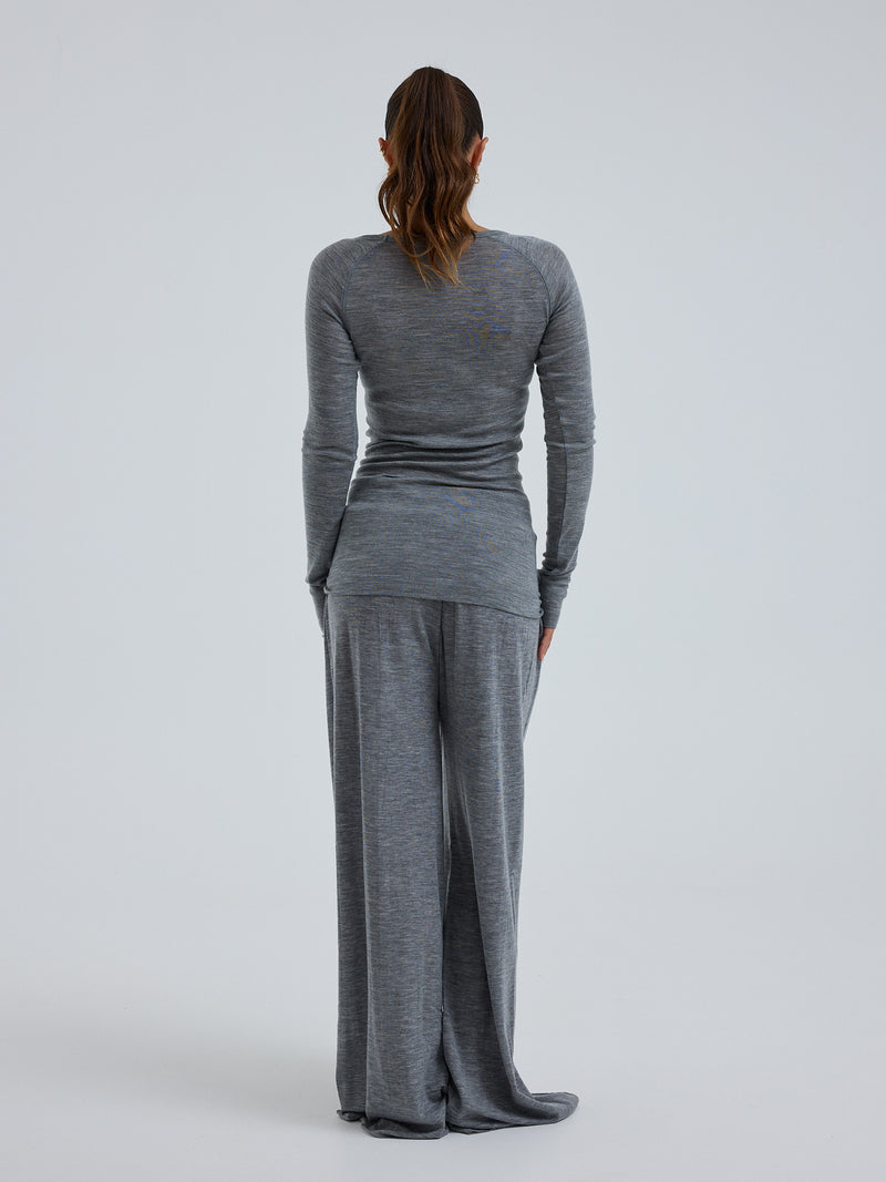 Seamless Basic Woolen Jade | Merino wool L/S T-Shirt Grey Melange