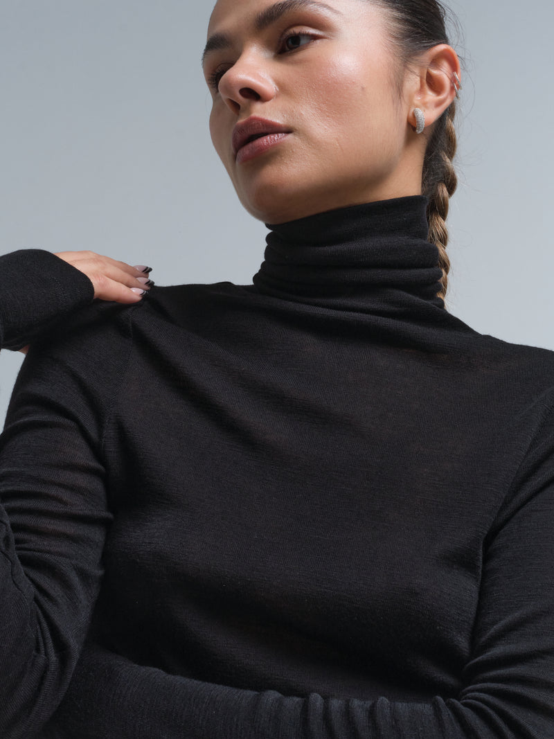 Seamless Basic Woolen Lola | Merino wool Roll Neck Black