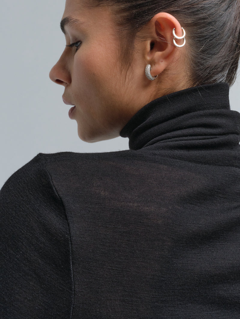 Seamless Basic Woolen Lola | Merino wool Roll Neck Black