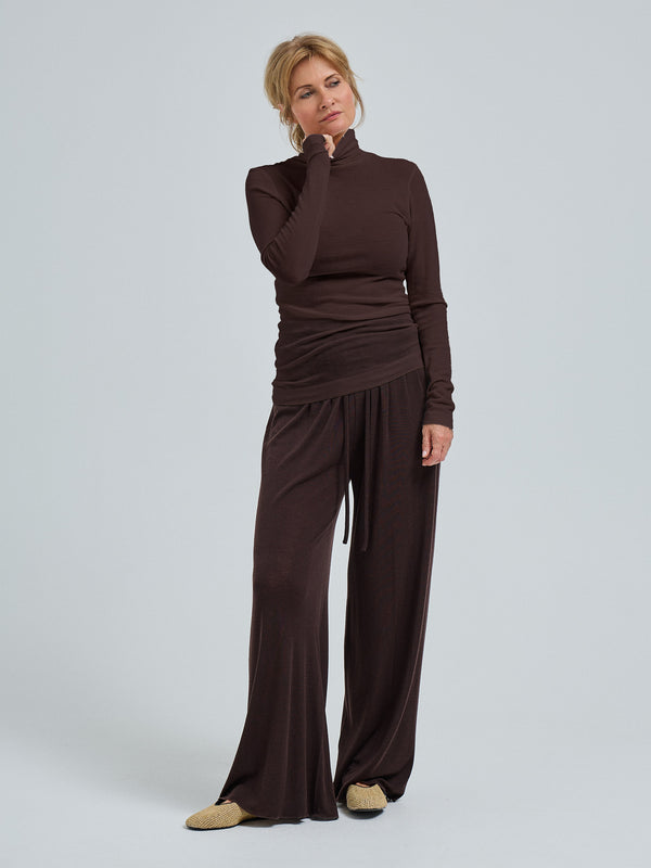 Seamless Basic Woolen Lola | Merino wool Roll Neck Dark Brown