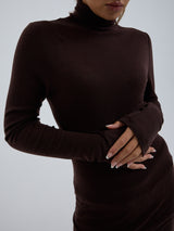 Seamless Basic Woolen Lola | Merino wool Roll Neck Dark Brown