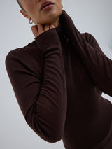 Seamless Basic Woolen Lola | Merino wool Roll Neck Dark Brown