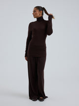 Seamless Basic Woolen Lola | Merino wool Roll Neck Dark Brown