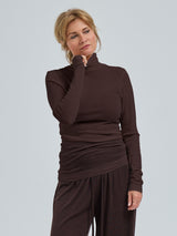 Seamless Basic Woolen Lola | Merino wool Roll Neck Dark Brown