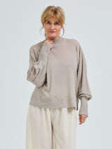 Seamless Basic Woolen Sporty Sweat | Merino wool Blouse Beige