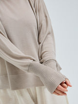 Seamless Basic Woolen Sporty Sweat | Merino wool Blouse Beige