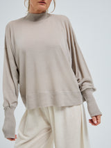 Seamless Basic Woolen Sporty Sweat | Merino wool Blouse Beige