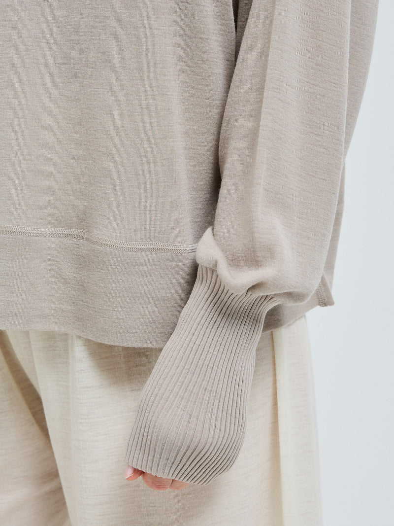 Seamless Basic Woolen Sporty Sweat | Merino wool Blouse Beige