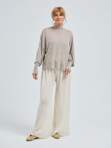 Seamless Basic Woolen Sporty Sweat | Merino wool Blouse Beige