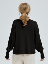 Seamless Basic Woolen Sporty Sweat | Merino wool Blouse Black