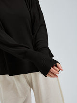 Seamless Basic Woolen Sporty Sweat | Merino wool Blouse Black