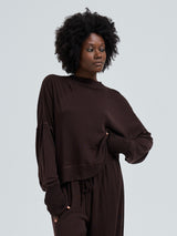 Seamless Basic Woolen Sporty Sweat | Merino wool Blouse Dark Brown