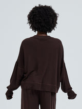Seamless Basic Woolen Sporty Sweat | Merino wool Blouse Dark Brown
