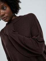Seamless Basic Woolen Sporty Sweat | Merino wool Blouse Dark Brown