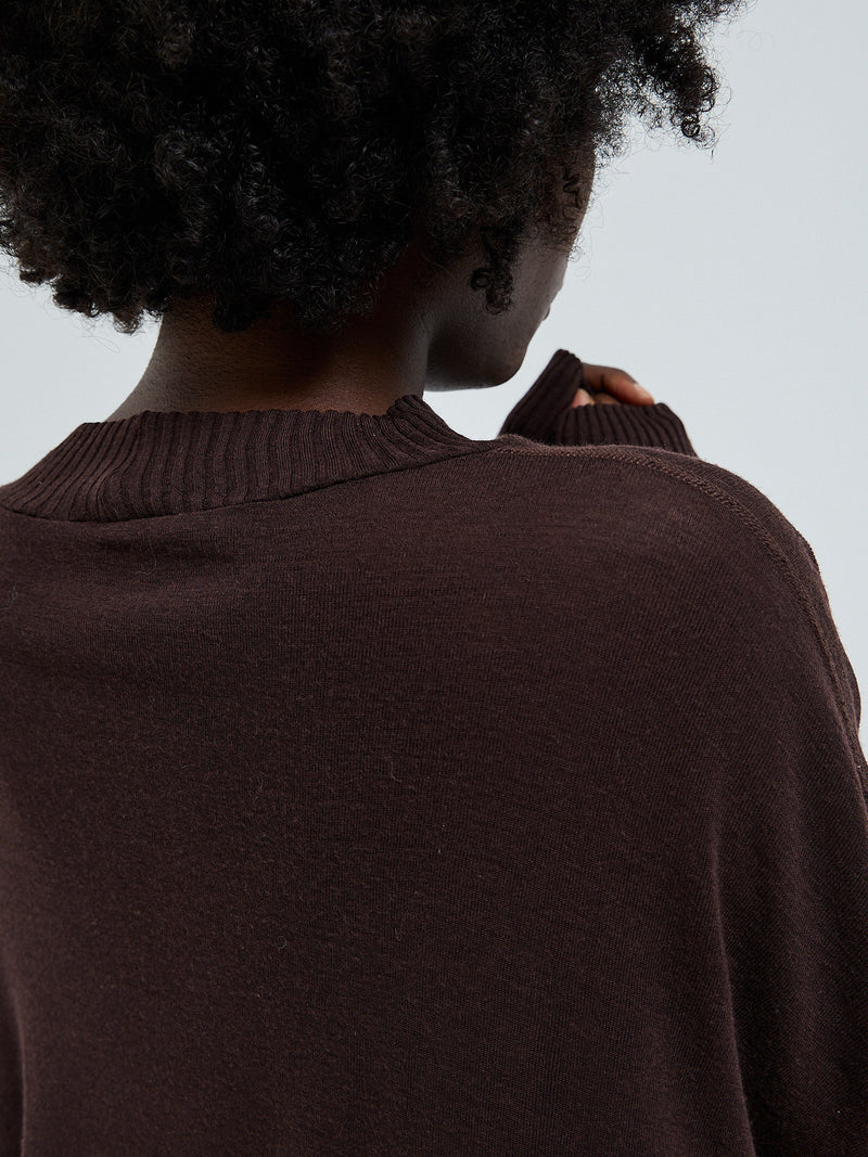 Seamless Basic Woolen Sporty Sweat | Merino wool Blouse Dark Brown