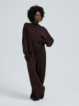 Seamless Basic Woolen Sporty Sweat | Merino wool Blouse Dark Brown